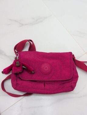 Kipling Bright Fuchsia Crossbody Bag with Monkey Key Charm